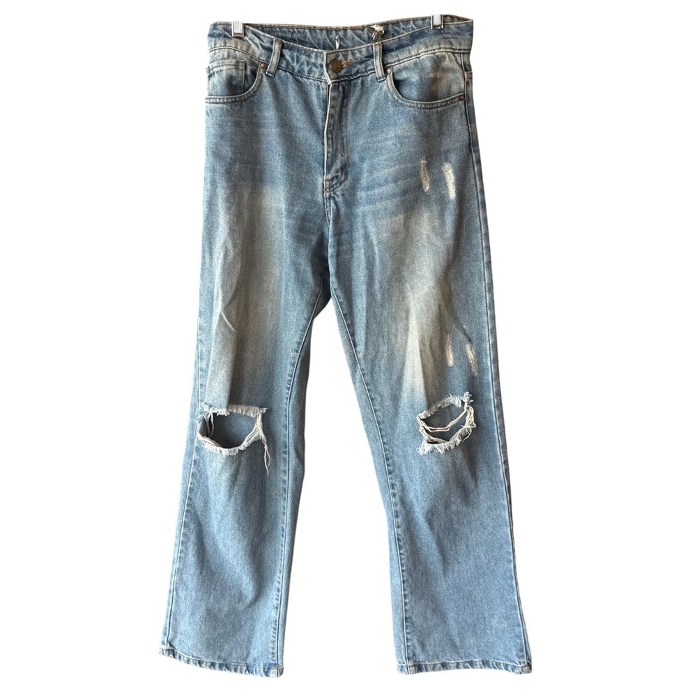 Zara Distressed Straight Leg Jeans Light‎ Wash Sz 36 (Estimated Womens 6)